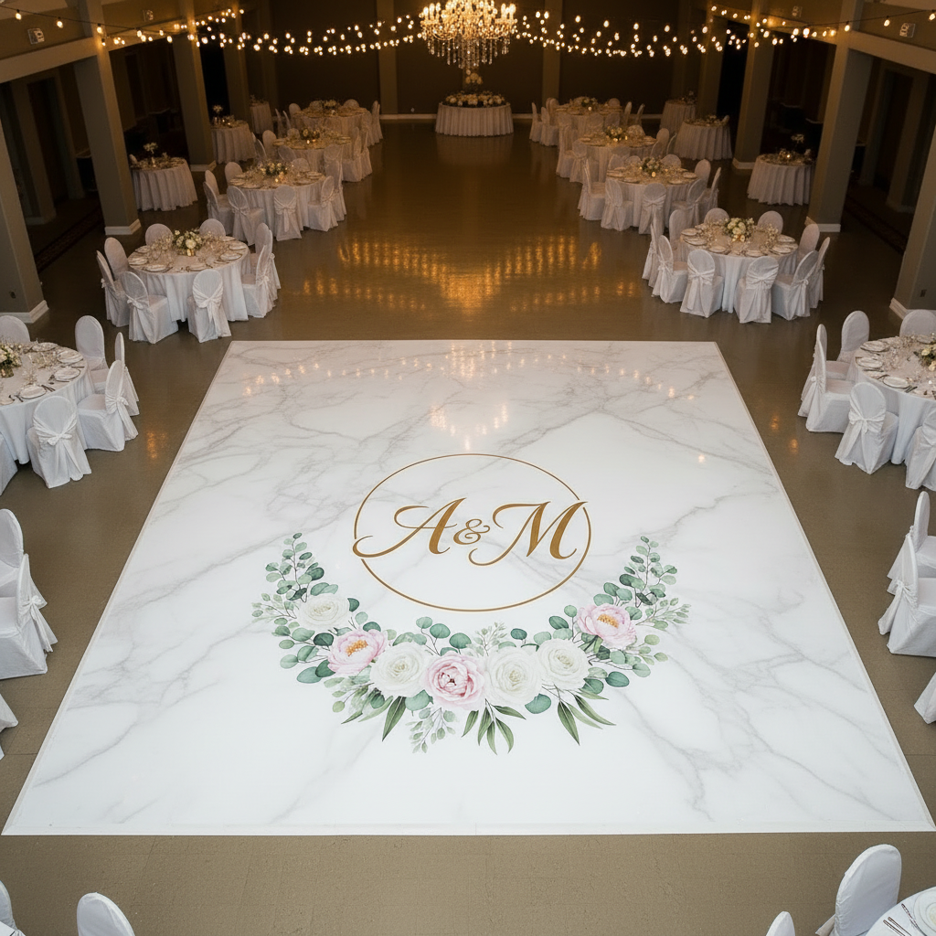 Custom Wedding Dance Floor Wrap — UV-Printed, DIY Kit Ships Free in USA